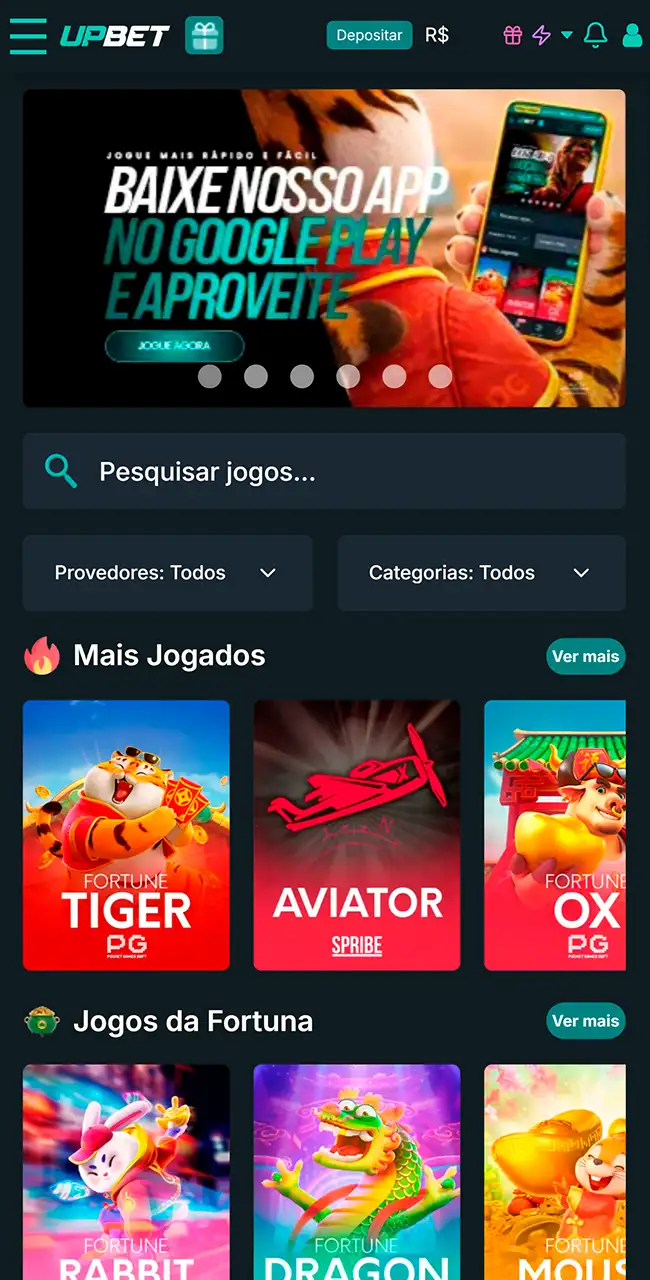 Aproveite as funções do app móvel Upbet.