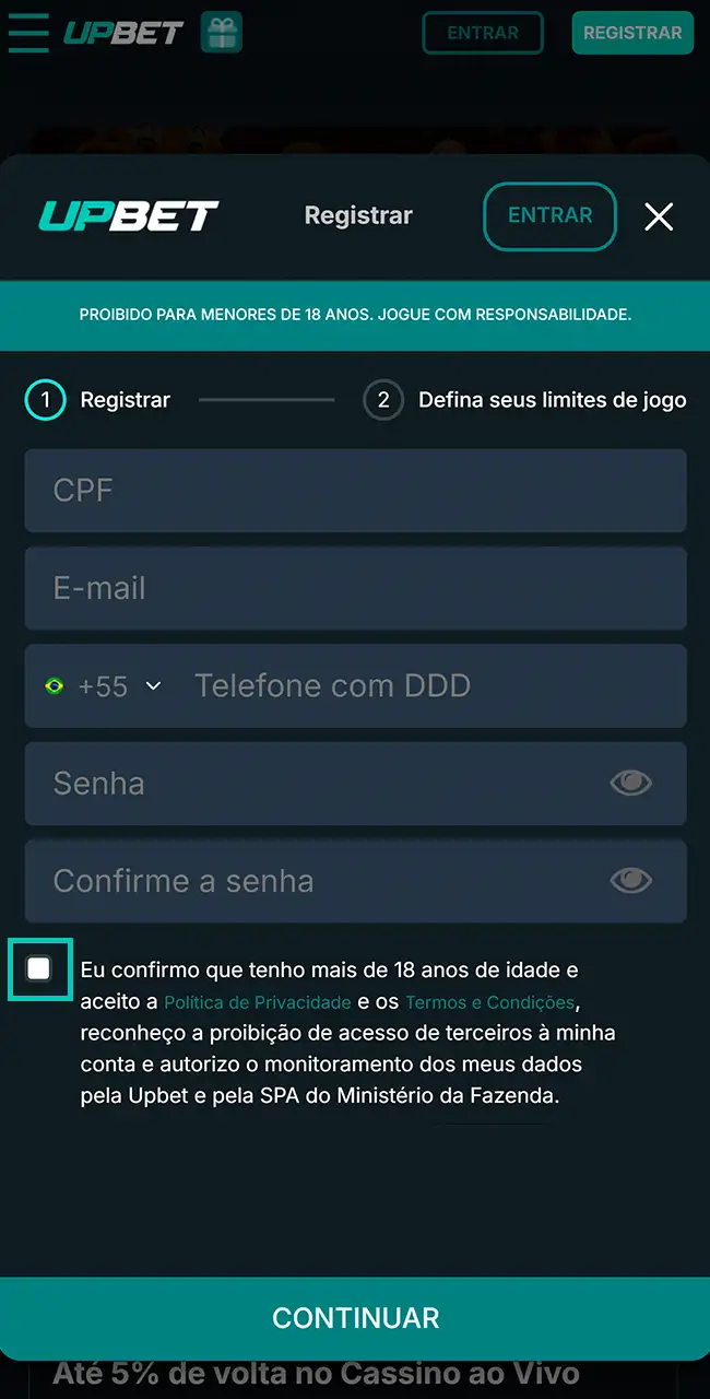 Concorde com as regras da Upbet.