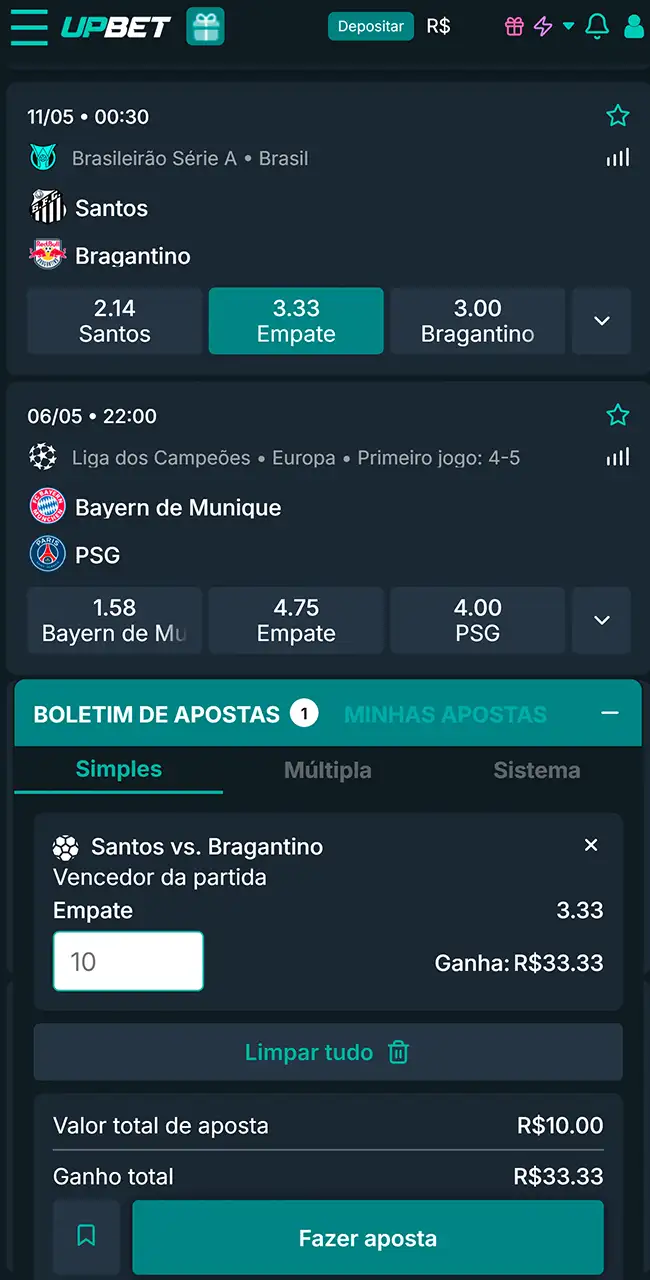 Valide e confirme sua aposta na Upbet.