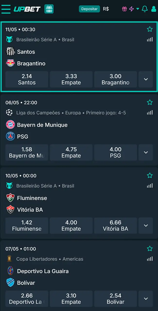Escolha seu jogo e mercado de apostas.
